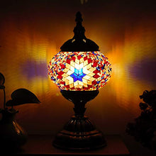 Load image into Gallery viewer, Kindgoo Turkish Mosaic Lamp Decorative Handmade Unique Glass Bedside Table Lamp Led Bulb Included (Red)