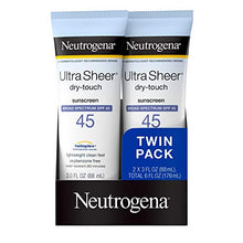 Load image into Gallery viewer, Neutrogena Ultra Sheer Dry-Touch Water Resistant and Non-Greasy Sunscreen Lotion with Broad Spectrum SPF 45, TSA-Compliant travel Size, 3 fl. oz, Pack of 2