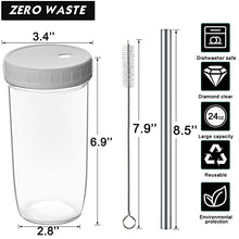 Load image into Gallery viewer, 4 Pack Glass Cups Set 24oz Mason Jar with Lid and Straw,4 Clean Brush, Reusable Bubble Tea Cup, Mason Jars Glass Cups,Iced Coffee Cup,Wide Mouth Smoothie cup, Boba Cup, Mason Jar Drinking Glasses