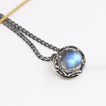Load image into Gallery viewer, Luna Azure Vintage Style Sterling Silver 925 Moonstone Crown Pendant Necklace 18" Women girls Christmas gift present Jewelry