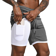Load image into Gallery viewer, Leidowei Men's 2-in-1 Gym Running Shorts, Lightweight Workout Athletic Training 7" Short Pants (Dark Grey, Medium)