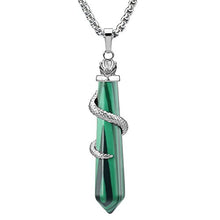 Load image into Gallery viewer, BEADNOVA Healing Crystal Necklace for Women Men Synthetic Malachite Snake Tail Wrap Pendant Energy Healing Gemstones Jewelry Pendulum Crystal Divination (Hexagonal, 18 Inches Stainless Steel Chain)