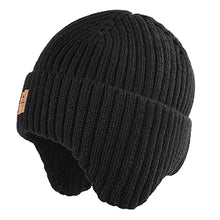 Load image into Gallery viewer, Baby Beanie Fleece Lined Toddler Winter Hat with Ear Flaps Little Girls Boys Warm Hats Cute Beanies for Kids Black