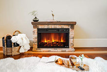 Load image into Gallery viewer, e-Flame USA Telluride LED Electric Fireplace Stove with Faux Wood and Stone Mantel - Remote - 3D Log and Fire