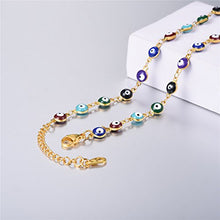 Load image into Gallery viewer, U7 Women Mens 18K Gold Plated Stainless Steel Link Colorful Evil Eye Beaded Rosary Necklace with Crucifix and Medal