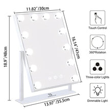 Load image into Gallery viewer, FENCHILIN Lighted Makeup Mirror Hollywood Mirror Vanity Makeup Mirror with Light Smart Touch Control 3Colors Dimmable Light Detachable 10X Magnification 360°Rotation(White)