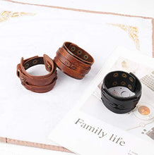 Load image into Gallery viewer, FINREZIO 3 Pcs Leather Cuff Bracelets for Men Women Punk Rock Braided Bracelet Warp Brown Black Wristbands Handmade Jewelry