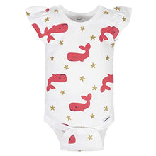 Load image into Gallery viewer, GERBER Baby Girls 4-Pack Short Sleeve Onesies Bodysuits, White Crab, 6-9 Months