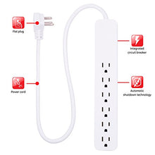 Load image into Gallery viewer, GE Power Strip Surge Protector, 6 Outlets, Flat Plug, 2ft Power Cord, Wall Mount, White, 40532