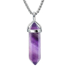 Load image into Gallery viewer, BEADNOVA Amethyst Necklace Gemstone Crystal Necklace for Women Healing Stone pendant Jewelry for Men Pendulum Divination Purple Crystal Hexagonal pendant (18 Inches Stainless Steel Chain)