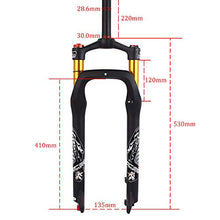 Load image into Gallery viewer, KRSEC ?US Stock? 26er Fat 4.0 Tires Rebound Adjust Bike Air Suspension Snow/Beach MTB Fork, Straight Crown Lockout Disc Brake Mountain Bikes Forks, 28.6 Travel 120mm Hub Spacing 135mm (Black Gold,26)