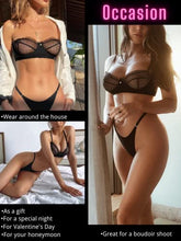 Load image into Gallery viewer, Kaei&Shi Sexy Lingerie for Women,Ruffle 2 Piece Lace Lingerie Set,Underwire Ribbed Bra and Panty Sets Valentine Black Medium