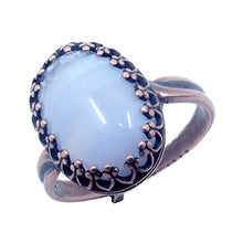 Load image into Gallery viewer, Agate Blue Lace Ring Boutique Genuine Oval Gemstone Banded Crystal Healing Adjustable Size 5-8 (Antiqued Copper)