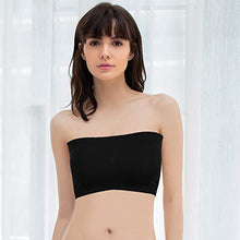 Load image into Gallery viewer, Somewell Women's Bandeau Bra, Basic Layering Seamless Bra Crop Tube Top Bandeau Strapless Brarette Sports Bras, Black+Beige XX-Large