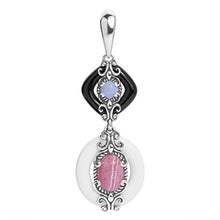 Load image into Gallery viewer, Carolyn Pollack Sterling Silver White and Black Agate, Pink Rhodochrosite and Blue Lace Agate Gemstone Pendant Enhancer