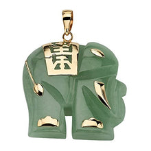 Load image into Gallery viewer, 14K Yellow Gold Genuine Green Jade Good Luck Elephant Charm Pendant (33mm)