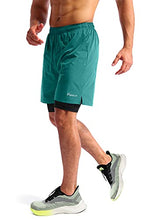 Load image into Gallery viewer, Pudolla Men’s 2 in 1 Running Shorts 7" Quick Dry Gym Athletic Workout Shorts for Men with Phone Pockets(Forest Green XX-Large)