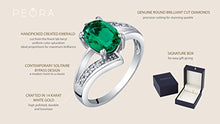 Load image into Gallery viewer, 14K White Gold Created Emerald and Diamond Solitaire Bypass Oval Ring 1.25 Carats Size 5