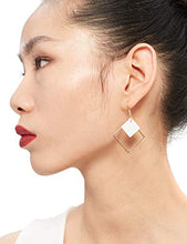 Load image into Gallery viewer, 14k Gold Plated Square White Shell Drop Earrings La Raffine For Women Jewelry Wedding Geometric Earrings for Women Girl Gifts Present Valentines Birthday Anniversary Mothers Day Christmas(Golden)