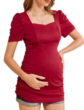 Load image into Gallery viewer, Maternity Retro Sweetheart Neck T-Shirt for Daily Wear Pregnancy Top Wine M