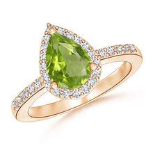 Load image into Gallery viewer, Pear Peridot Ring with Diamond Halo in 14K Rose Gold (9x6mm Peridot)