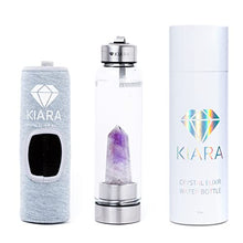 Load image into Gallery viewer, Kiara Crystal Elixir Bottle | 16oz Natural Gemstone Water Bottle for Making Crystal Infused Gemwater | Includes Premium Healing Crystal, Free E-Book and Neoprene Sleeve (Super Sleeve - Amethyst)