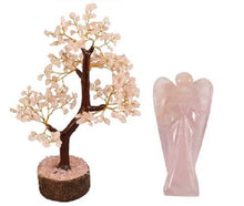 Load image into Gallery viewer, YATHABI Rose Quartz Golden Wire Handmade Gemstone Tree with Rose Quartz Gemstone Carved Angel for Attracting Positive Energies Crystal Healing Chakra Balancing & Home Decor