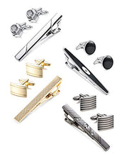 Load image into Gallery viewer, YADOCA Men's Cufflinks and Tie Clips Set Necktie Tie Bar Clips Business Shirts Wedding Tuxedo Cufflinks with Box Silver-Tone Gold-Tone Black