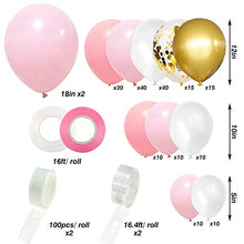 Load image into Gallery viewer, RUBFAC Pink Balloon Arch Garland Kit, 192 Pcs Pink White Gold and Gold Confetti Balloons for Birthday Party, Shower, Wedding Background Decorations