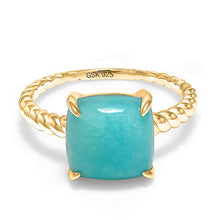 Load image into Gallery viewer, Gem Stone King 18K Yellow Gold Plated Silver Sleeping Beauty Turquoise Women Ring (10MM Square Cabochon, Available in size 5, 6, 7, 8, 9)