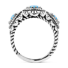 Load image into Gallery viewer, American West Sterling Silver Sleeping Beauty Turquoise Gemstone 3-Stone Scalloped Ring Size 8