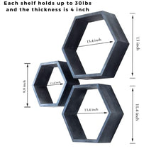 Load image into Gallery viewer, LMLFTrend Hexagon Shelves Wooden Honeycomb Wall Mounted Modern Geometric Deep Floating Shelves Decor for Bedroom, Living Room, Bathroom(Set of 3, Forest Grey)