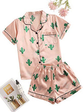 Load image into Gallery viewer, SweatyRocks Women's Short Sleeve Sleepwear Button Down Satin 2 Piece Pajama Set Pink Large