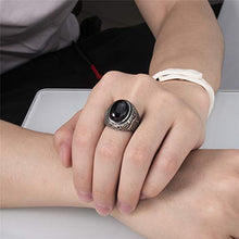Load image into Gallery viewer, Elfasio Men Natural Oval Black Onyx Rings Stainless Steel Ring Jewelry Size 11