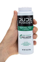 Load image into Gallery viewer, Dude Products Body Powder, Menthol Chill 4 Ounce Bottle Natural Deodorizers Cooling Menthol & Aloe, Talc Free Formula, Corn-Starch Based Daily Post-Shower Deodorizing Powder for Men, Cooling Menthol