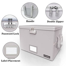 Load image into Gallery viewer, File Box with Lock,Oterri Fireproof Document Box Storage Organizer,Collapsible Waterproof Document Box Filing Box with Handle,Portable Home Office Safe Box for Hanging Letter/Legal Folder,Silver(15.35×12.2×10.2 inch)