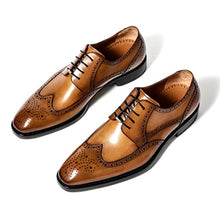 Load image into Gallery viewer, Men’s Dress Shoes Oxford Derby Formal Shoes Retro Fetal Cowhide Genuine Leather Men's Wedding Shoe Brown