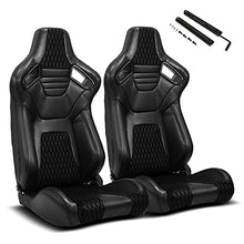 Load image into Gallery viewer, ModifyStreet Pair of All Black PVC w/Suede Snake Pattern & Rear Carbon Fiber Style leather Reclinable Racing Seats W/Silders