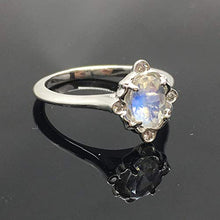 Load image into Gallery viewer, Moonstone Engagement Ring - .925 Sterling Silver Victorian Moonstone Engagement Ring - Vintage Inspired Moonstone Ring - Rainbow Moonstone Ring