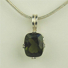 Load image into Gallery viewer, Moldavite Faceted 10x8mm Cushion Cut Necklace Pendant Sterling Silver