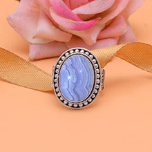 Load image into Gallery viewer, Veracity Jewelry 925 Sterling Silver Blue Lace Agate Rings for Women - Spiritual/Healing/Anxiety/Meditation Inner Peace Rings - Blue Lace Agate Bohemian Fashion Artisan Filigree Rings - VSR-32