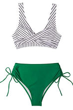 Load image into Gallery viewer, CUPSHE Women's Bikini Sets Ruched Lace up Bikini High Waisted Two Piece Swimsuits Fresh Green XS