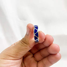 Load image into Gallery viewer, Southwestern Style 6mm Wide Lapis Lazuli Gemstone Wedding Band Sterling Silver Unisex Ring Size 13