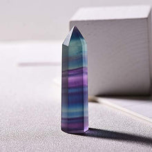Load image into Gallery viewer, Runyangshi Natural Rainbow Fluorite Healing Crystal Wands, Self Standing Healing Crystal Point Wand Faceted Prism Wand for Crystal Healing, Reiki, Home Decor (1, H 3.1"-3.5" (8-9cm))