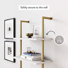Load image into Gallery viewer, Nathan James Theo 5-Shelf Modern Bookcase, Open Wall Mount Ladder Bookshelf with Industrial Metal Frame, White/Gold