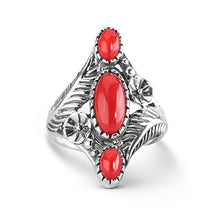 Load image into Gallery viewer, American West Sterling Silver Red Coral Floral Elongated Ring,  size  7