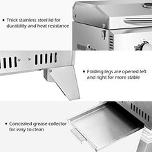 Load image into Gallery viewer, Giantex Propane Tabletop Gas Grill Stainless Steel Two-Burner BBQ, with Foldable Leg, 20000 BTU, Perfect for Camping, Picnics or Any Outdoor Use, 22” x 18” x 15”, Silver