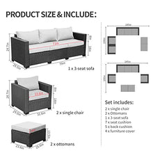 Load image into Gallery viewer, Outdoor Wicker Furniture Couch Set 5 Pieces, Patio Furniture Sectional Sofa with Grey Cushions and Furniture Covers