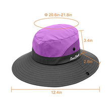 Load image into Gallery viewer, Kids UV Sun Hat with Ponytail Hole UPF 50 Bucket Cap for Girls Summer Beach & Fishing (S:2-5T(Head circumferences 19"-20.6"), Purple)
