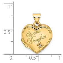 Load image into Gallery viewer, 14k Yellow Gold 15mm Heart Diamond Special Daughter Photo Pendant Charm Locket Chain Necklace That Holds Pictures Fine Jewelry For Women Gifts For Her